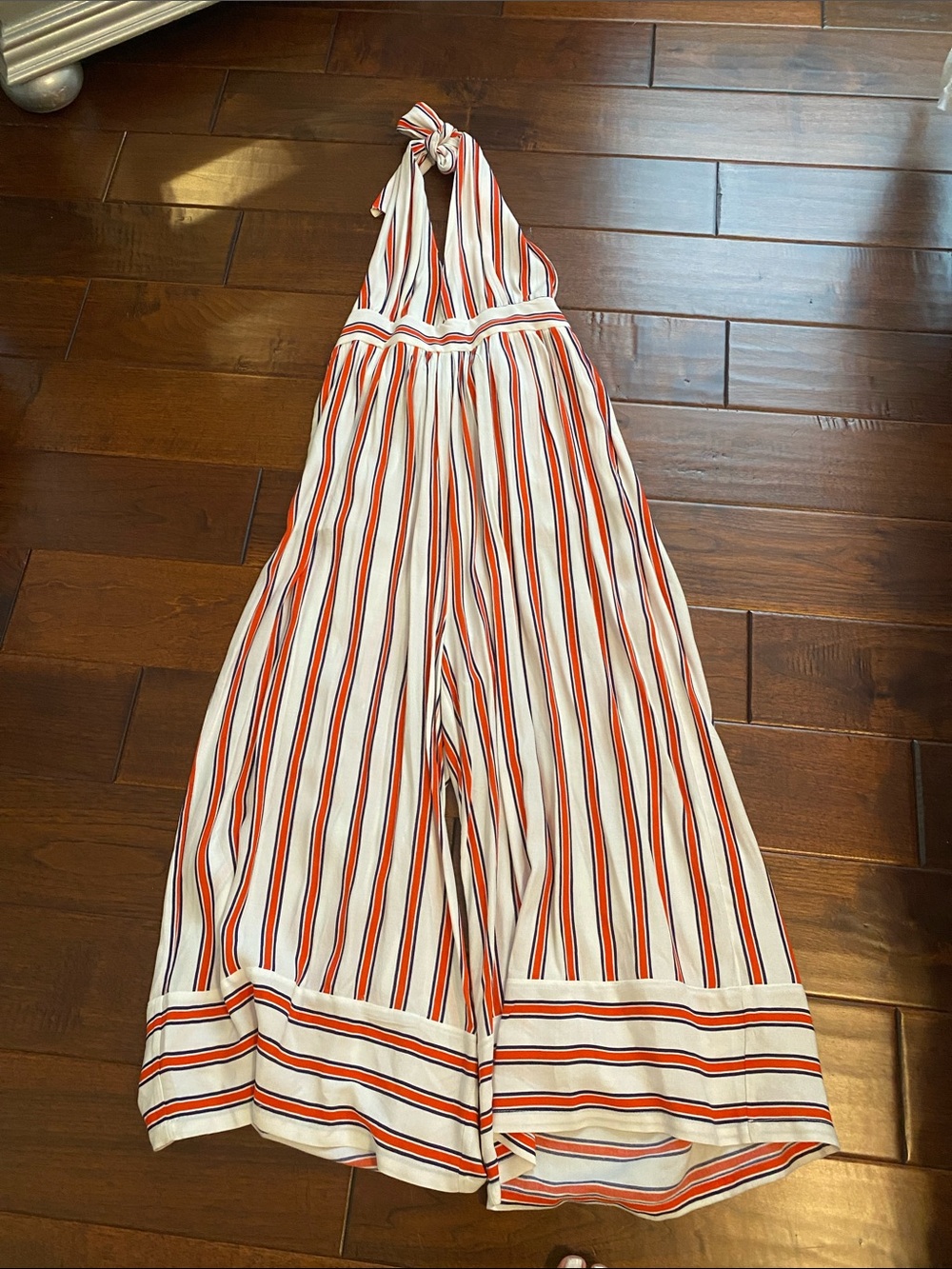 Urban Outfitters White Halter Jumpsuit with Red and Navy Stripes
